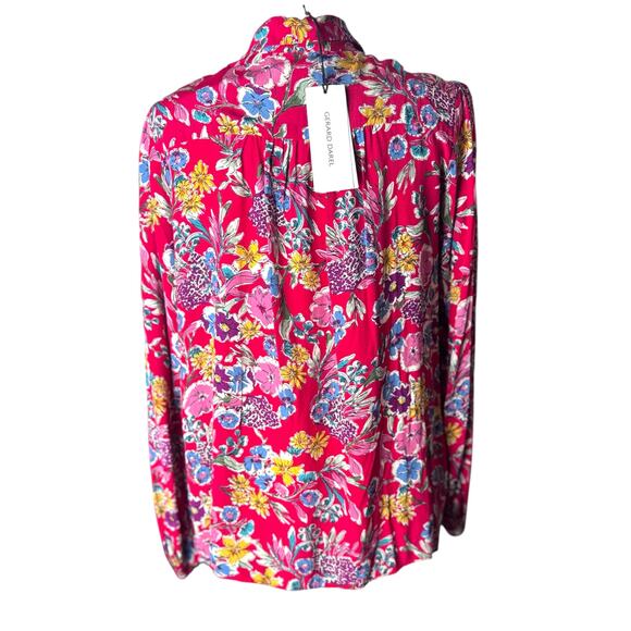 Gerard Darel Paris Floral Blouse 38 | Pink Viscose Button-Down Shirt - Picture 2 of 8
